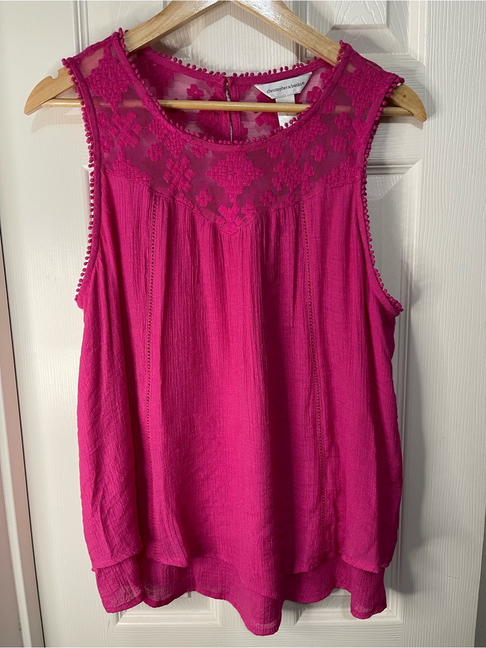 Pink Lightweight Sheer Lace Swing Tank with eyelet panels size Large